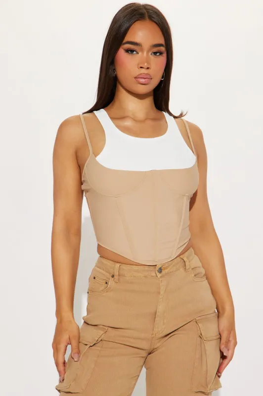 Stick With You Corset Top - Tan sold by Fashion Nova