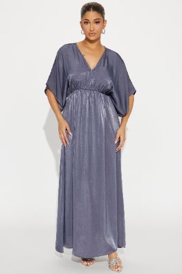 Arielle Satin Maxi Dress - Charcoal sold by Fashion Nova