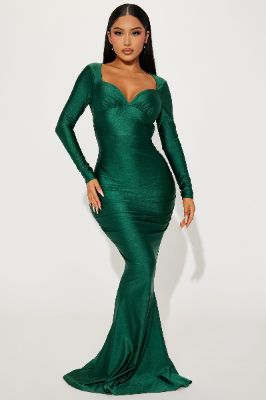 Brianna Tricot Gown - Hunter made by Fashion Nova