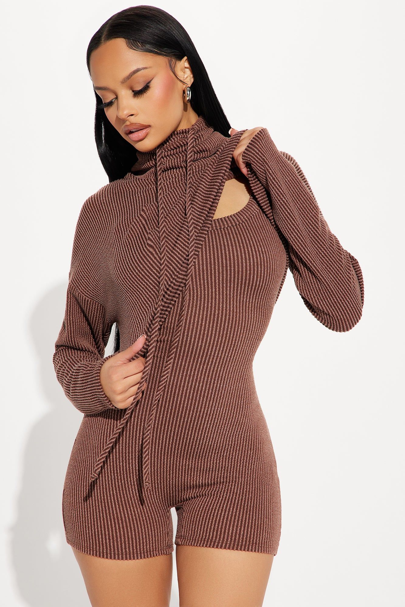Thinking It Over Romper Set - Chocolate sold by Fashion Nova