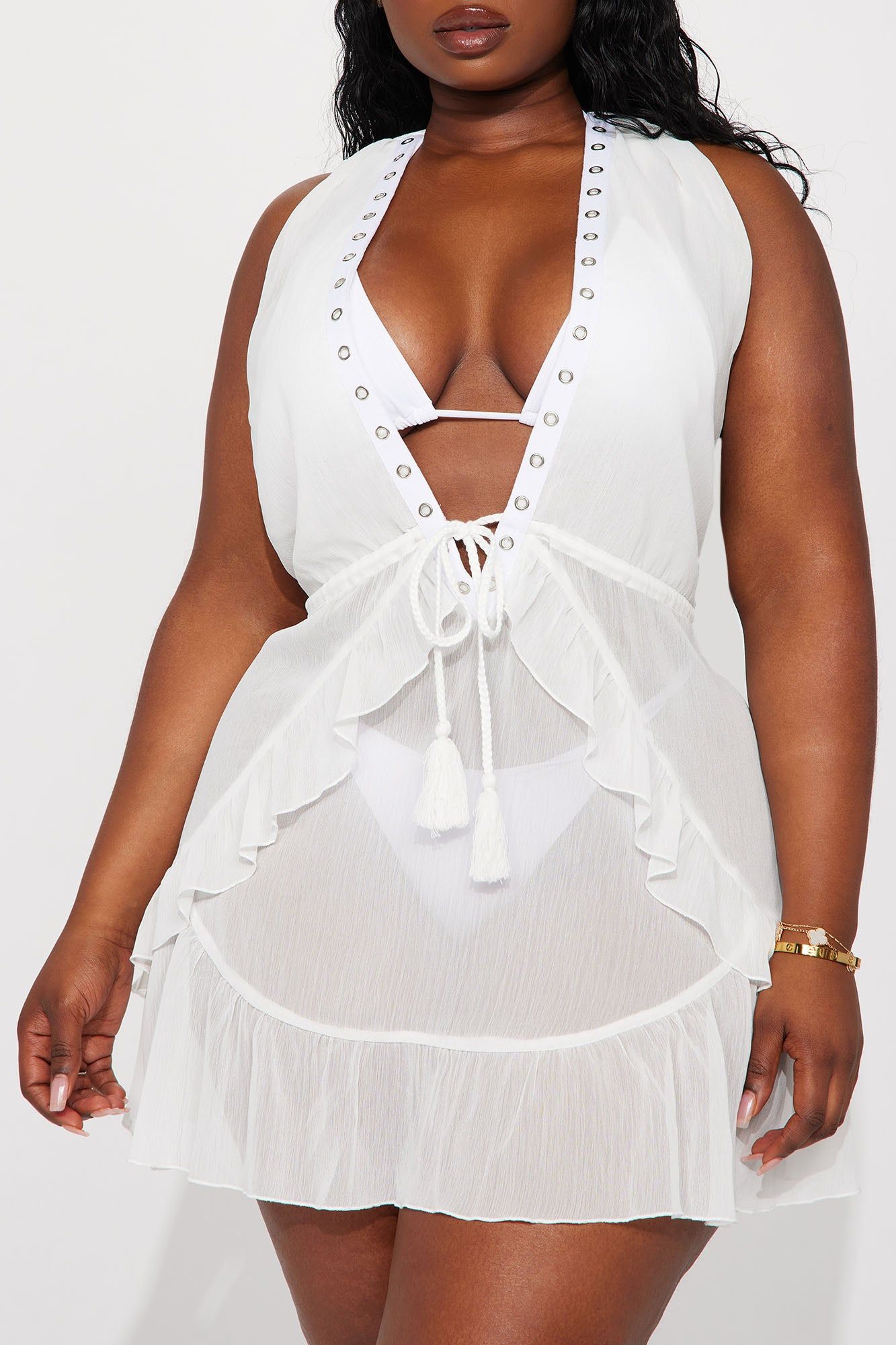 Mia Ruffle Swim Cover Up - White sold by Fashion Nova product image thumbnail 4