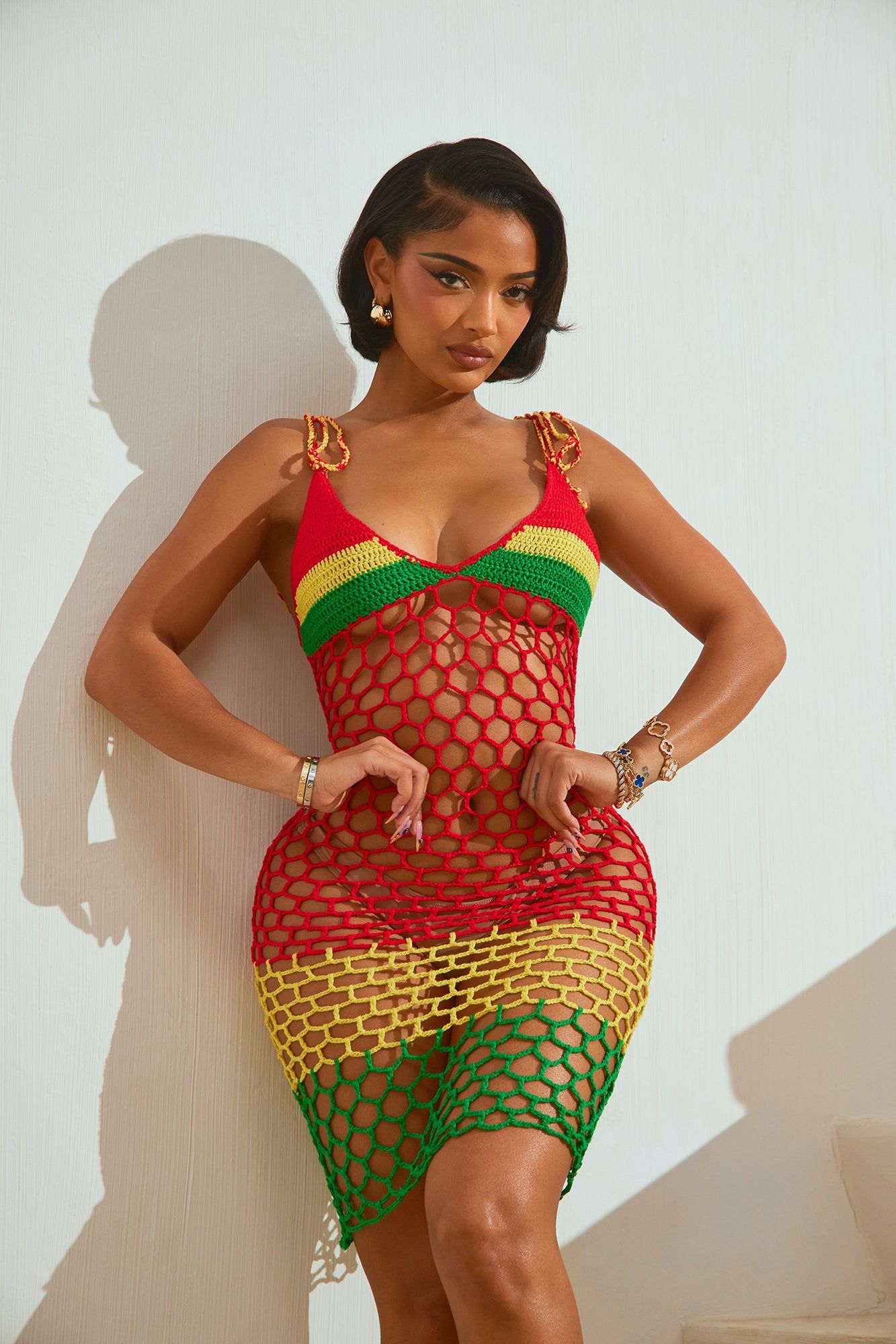 Cedella Crochet Cover Up Dress - Red/combo sold by Fashion Nova