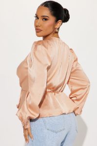Linda Satin Blouse Top - Champagne sold by Fashion Nova