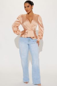 Linda Satin Blouse Top - Champagne sold by Fashion Nova