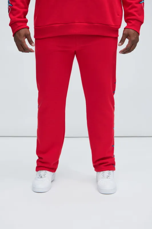 Love The Hate Sweatpants - Red made by Fashion Nova