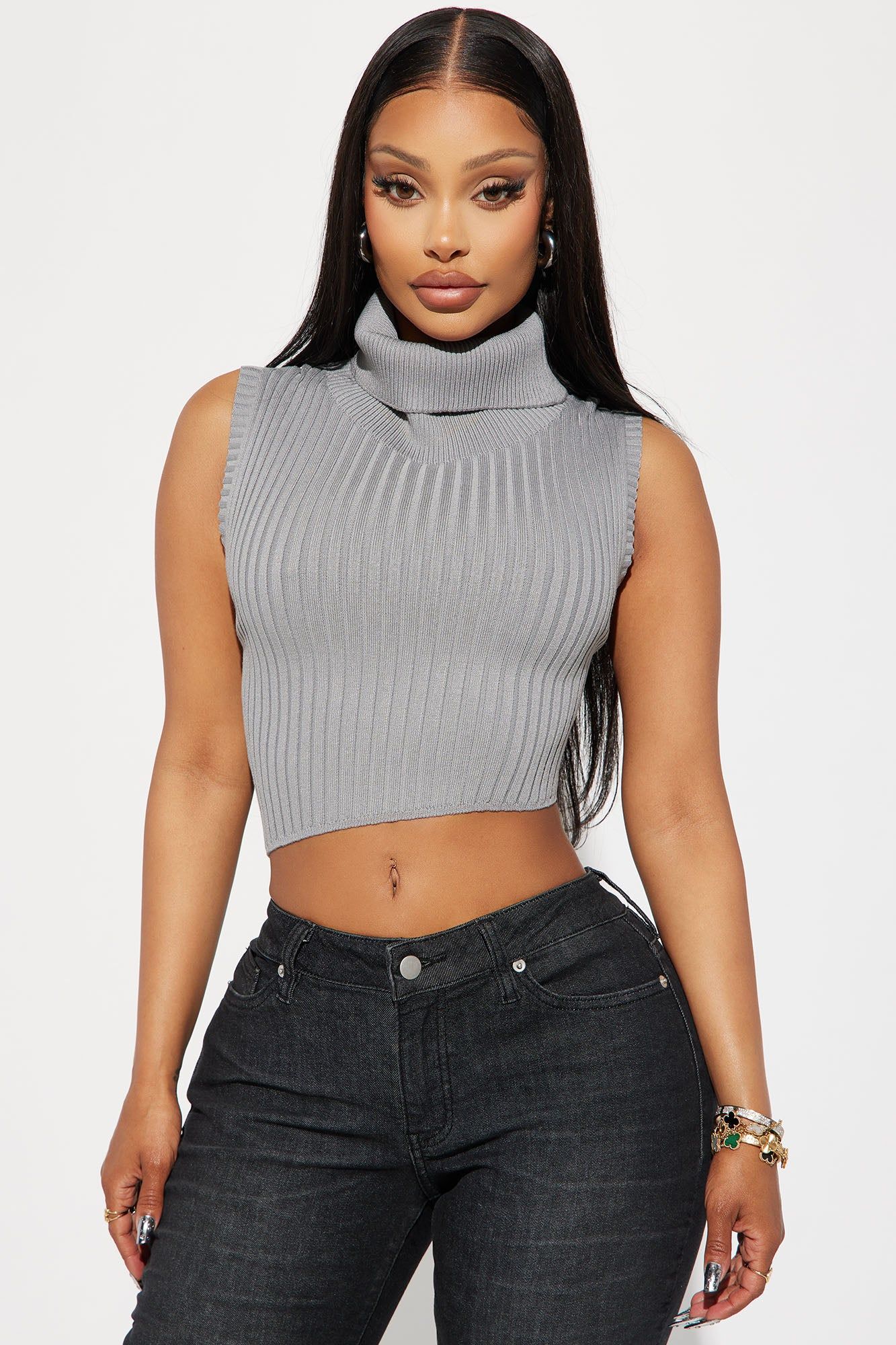 Sophisticated Babe Sweater Top - Grey sold by Fashion Nova
