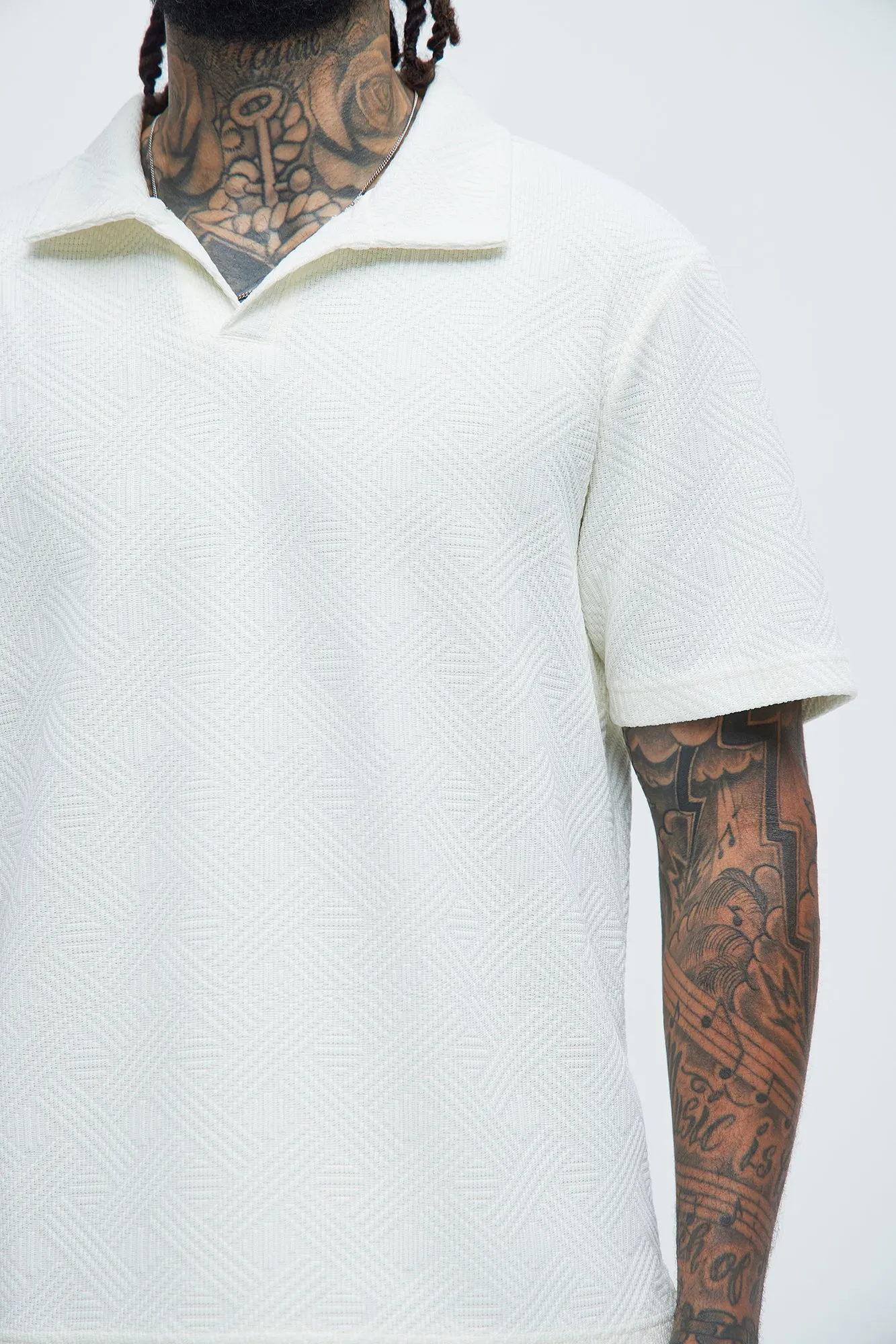 Burley Geo Textured Johnny Collar Shirt - Off White sold by Fashion Nova product image thumbnail 3