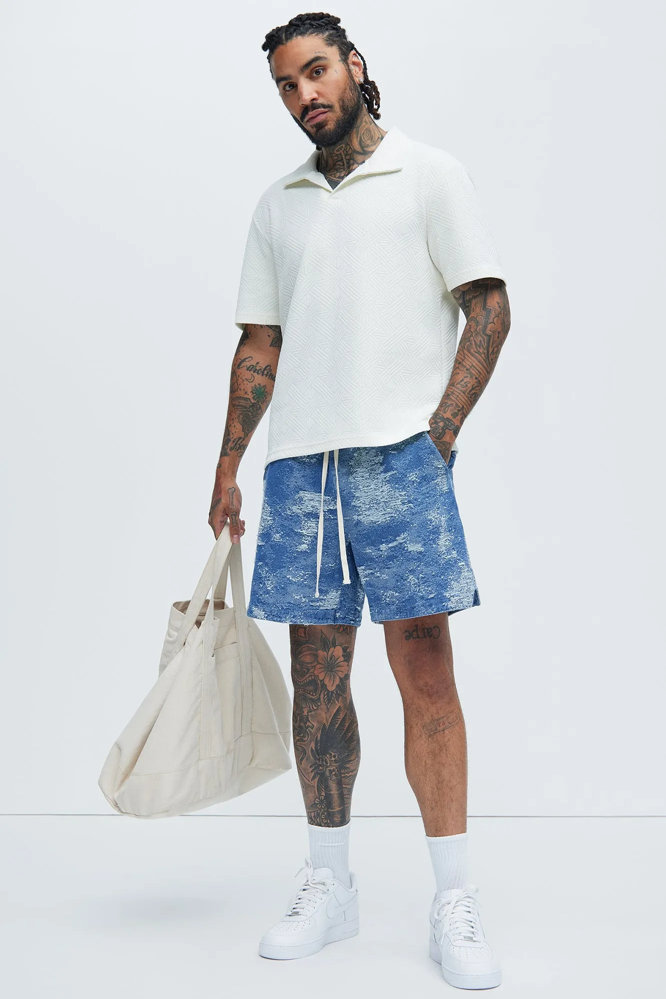 Burley Geo Textured Johnny Collar Shirt - Off White sold by Fashion Nova