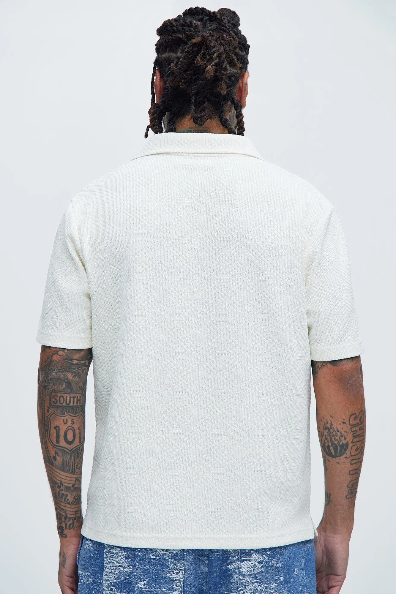 Burley Geo Textured Johnny Collar Shirt - Off White sold by Fashion Nova product image thumbnail 4