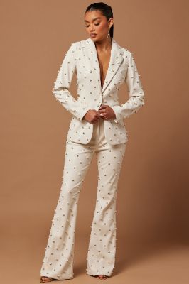 Claire Embellished Pant - Ivory sold by Fashion Nova