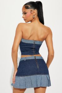 Your Biggest Fan Denim Pleated Skirt Set - Dark Wash sold by Fashion Nova
