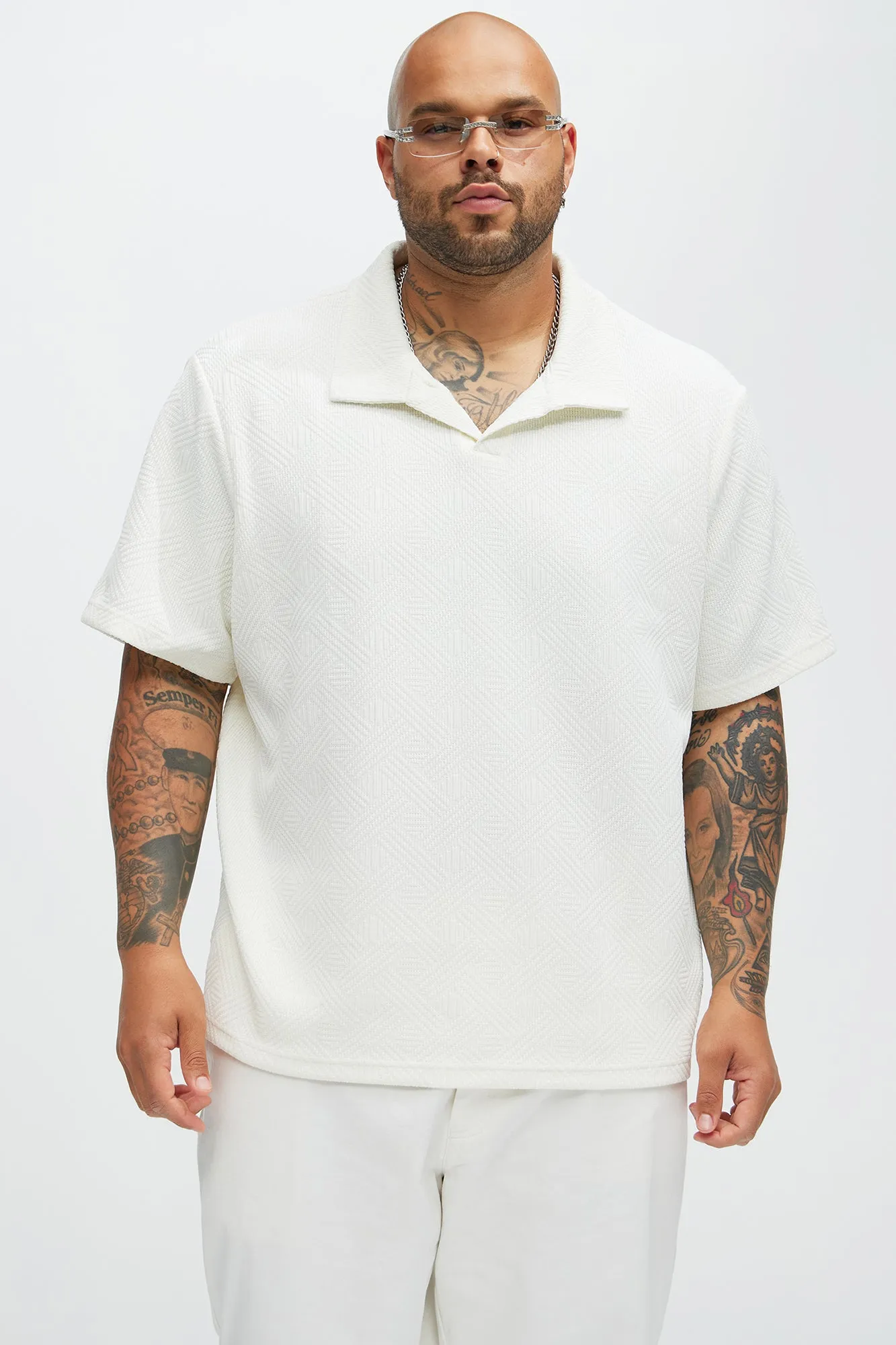 Burley Geo Textured Johnny Collar Shirt - Off White sold by Fashion Nova product image thumbnail 5