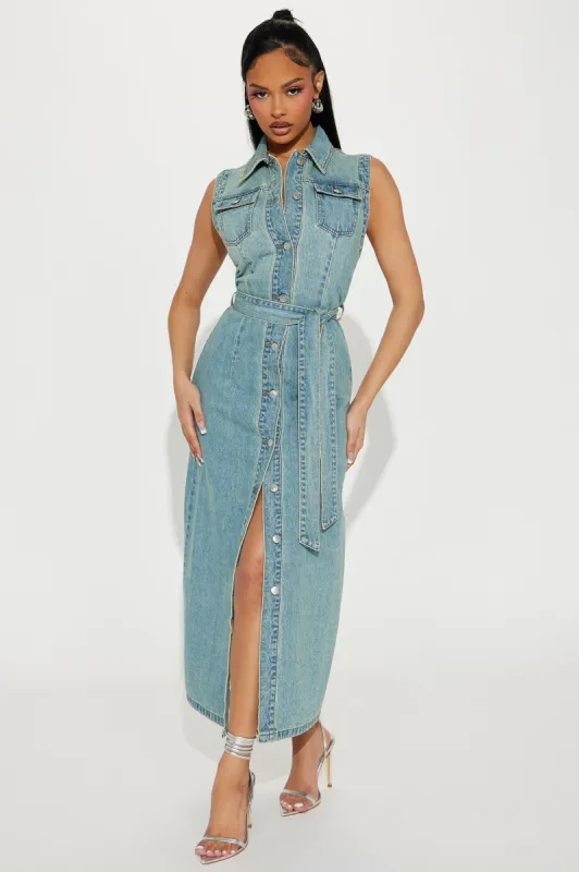 Tennessee Denim Maxi Dress - Light Wash sold by Fashion Nova