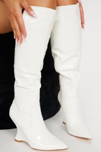 Madilynn Knee High Wedge Boots - White sold by Fashion Nova