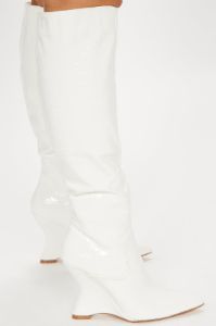 Madilynn Knee High Wedge Boots - White sold by Fashion Nova