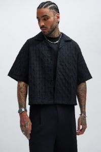 Tracer Textured Cropped Shirt - Black sold by Fashion Nova