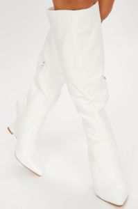 Madilynn Knee High Wedge Boots - White sold by Fashion Nova