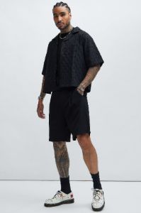Tracer Textured Cropped Shirt - Black sold by Fashion Nova
