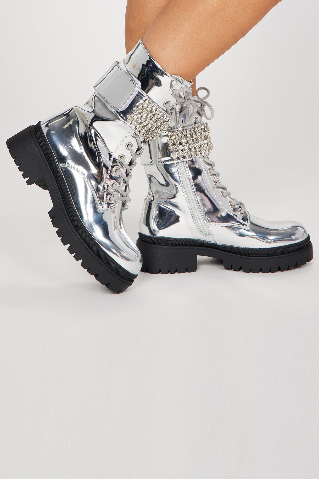 Making It Easy Heeled Boots - Silver sold by Fashion Nova