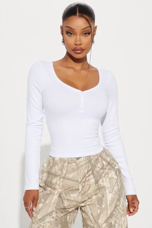 Hannah Henley Top - White sold by Fashion Nova