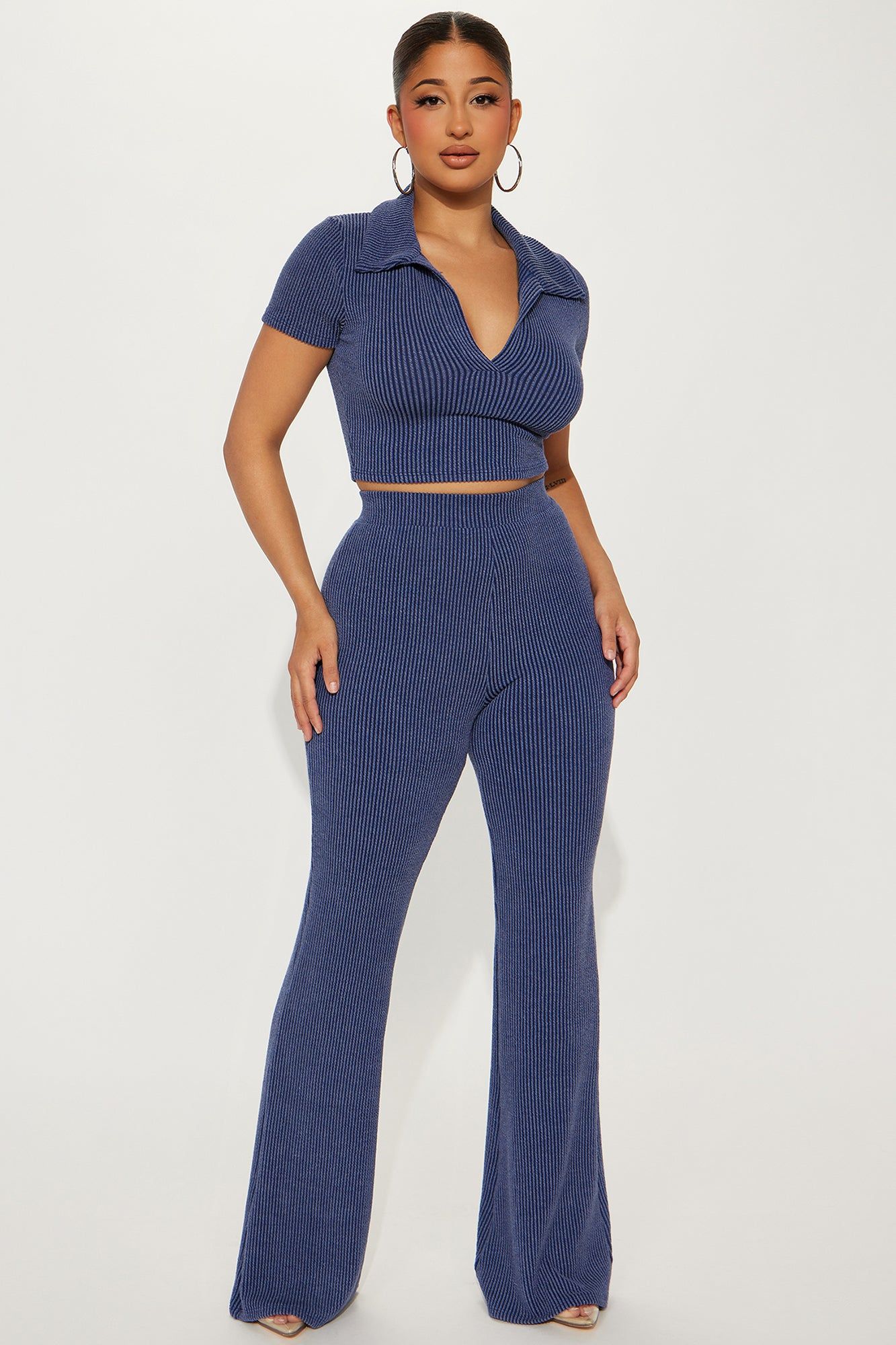Josie Ribbed Pant Set - Navy sold by Fashion Nova