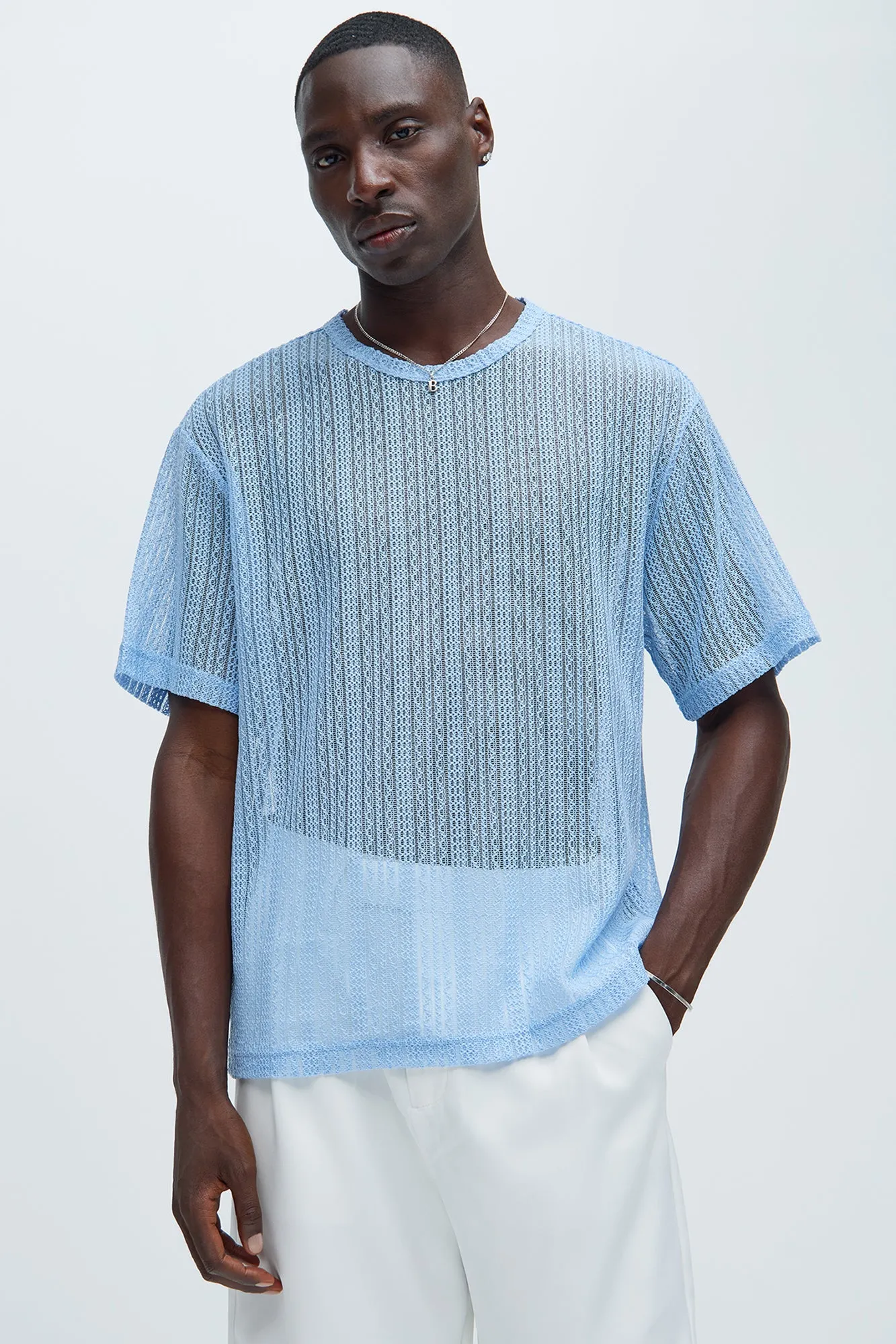 Brannen Textured Relaxed Tee - Light Blue sold by Fashion Nova