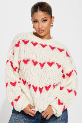 Sweetest Love Sweater - Red/White sold by Fashion Nova