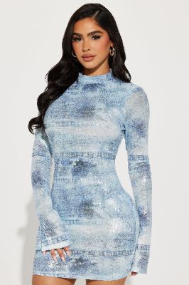 Melissa Sequin Mini Dress - Blue sold by Fashion Nova