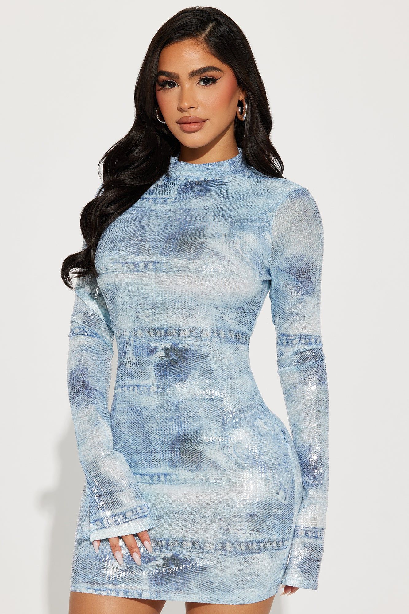 Melissa Sequin Mini Dress - Blue sold by Fashion Nova