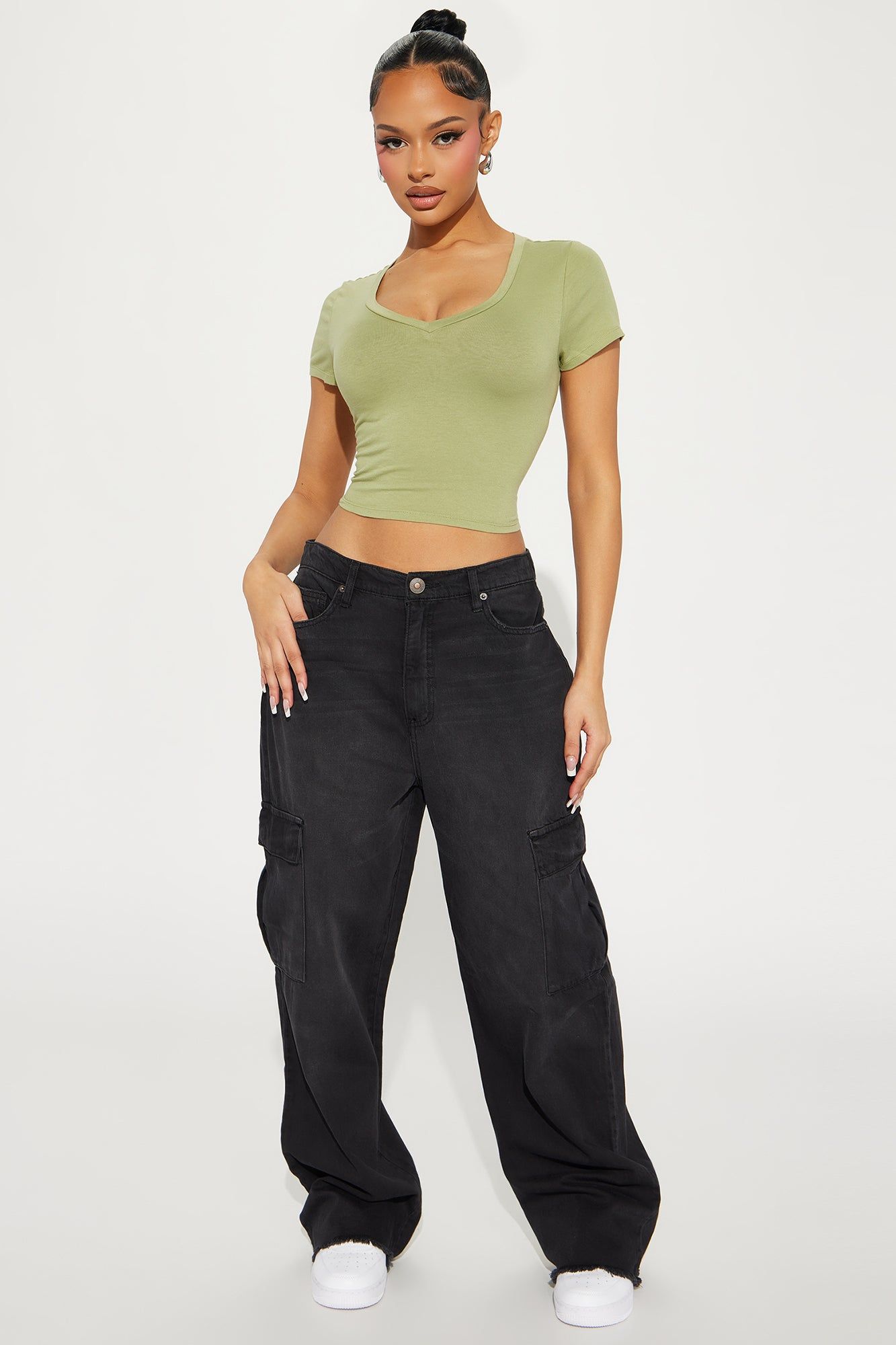 Kaitlyn V Neck Crop Top - Green sold by Fashion Nova product image thumbnail 2
