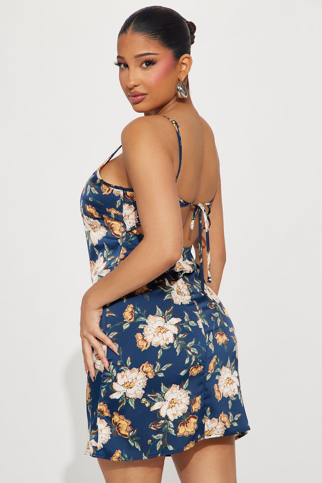 Back Tie Floral Mini Dress - Navy sold by Fashion Nova product image thumbnail 3