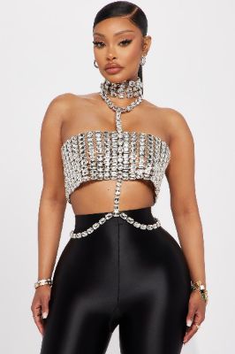 Keep Up Rhinestone Top - Silver sold by Fashion Nova