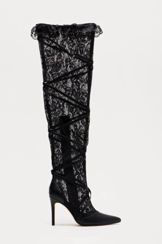 Presley Lace Thigh High Boots - Black sold by Fashion Nova