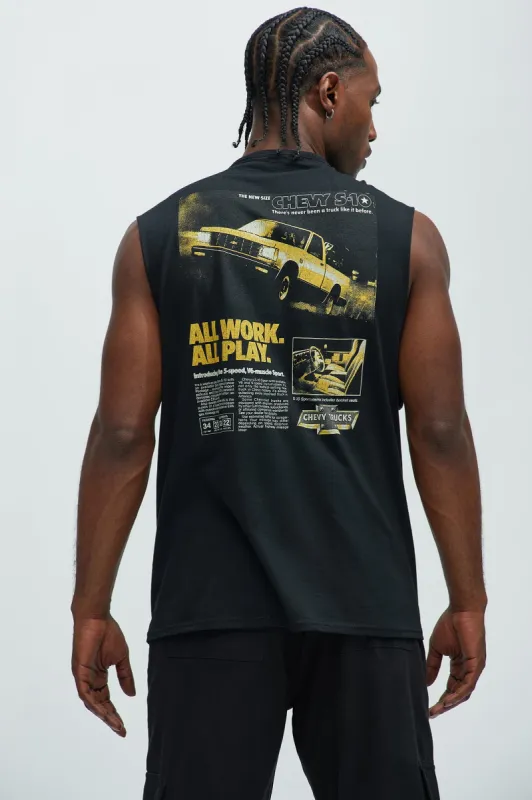 Chevy All Work All Play Sleeveless Tee - Black sold by Fashion Nova