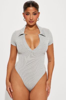 Amanza Ribbed Bodysuit - Heather Grey sold by Fashion Nova