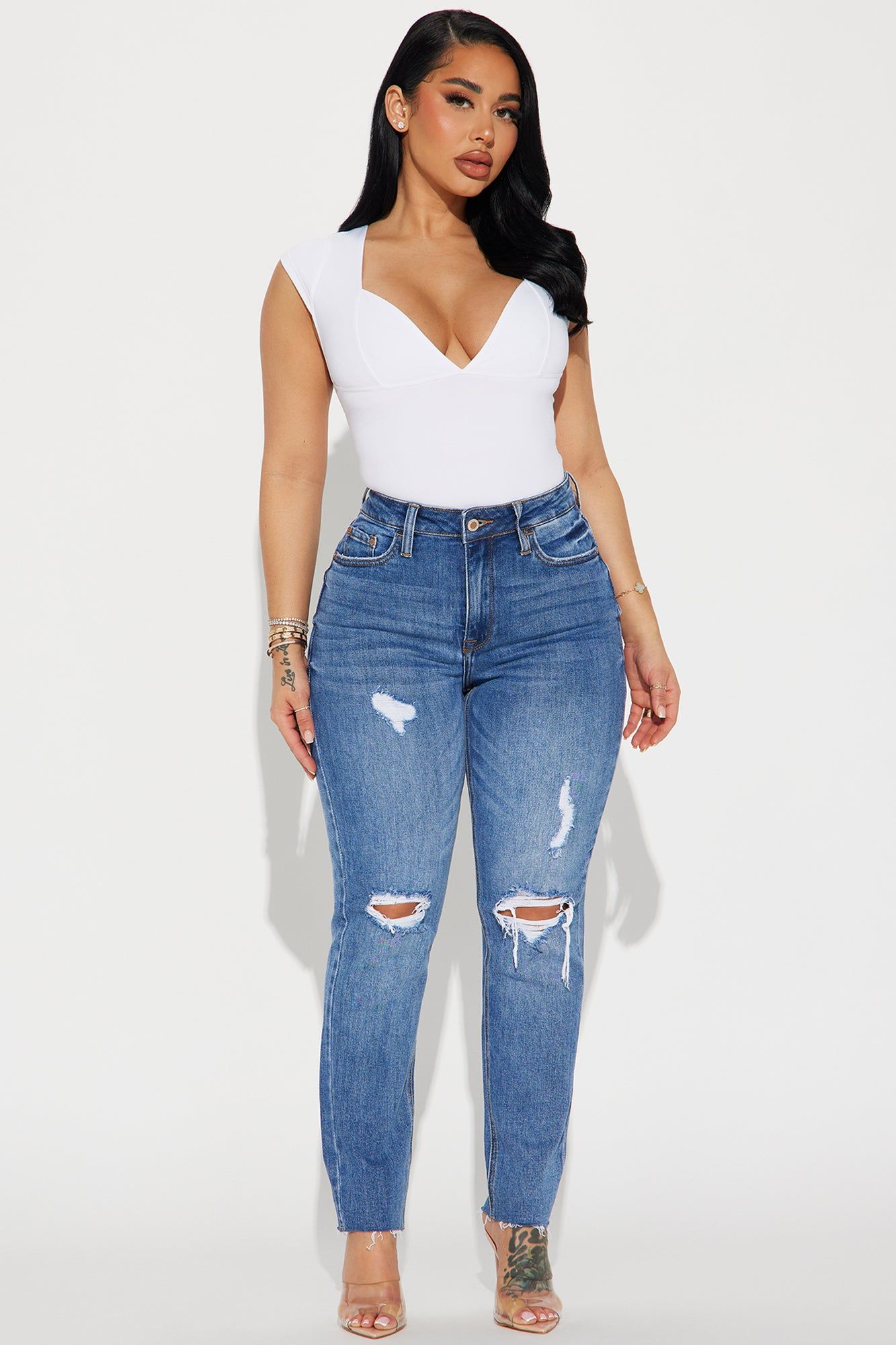 Manifest It Ripped Stretch Straight Leg Jeans - Medium Wash sold by Fashion Nova