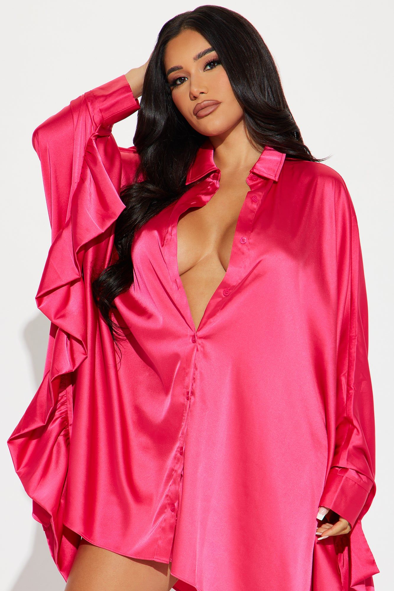 Uptown Satin Shirt Mini Dress - Hot Pink sold by Fashion Nova product image thumbnail 2