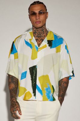 Get Thru Button Up Shirt - Blue/combo sold by Fashion Nova