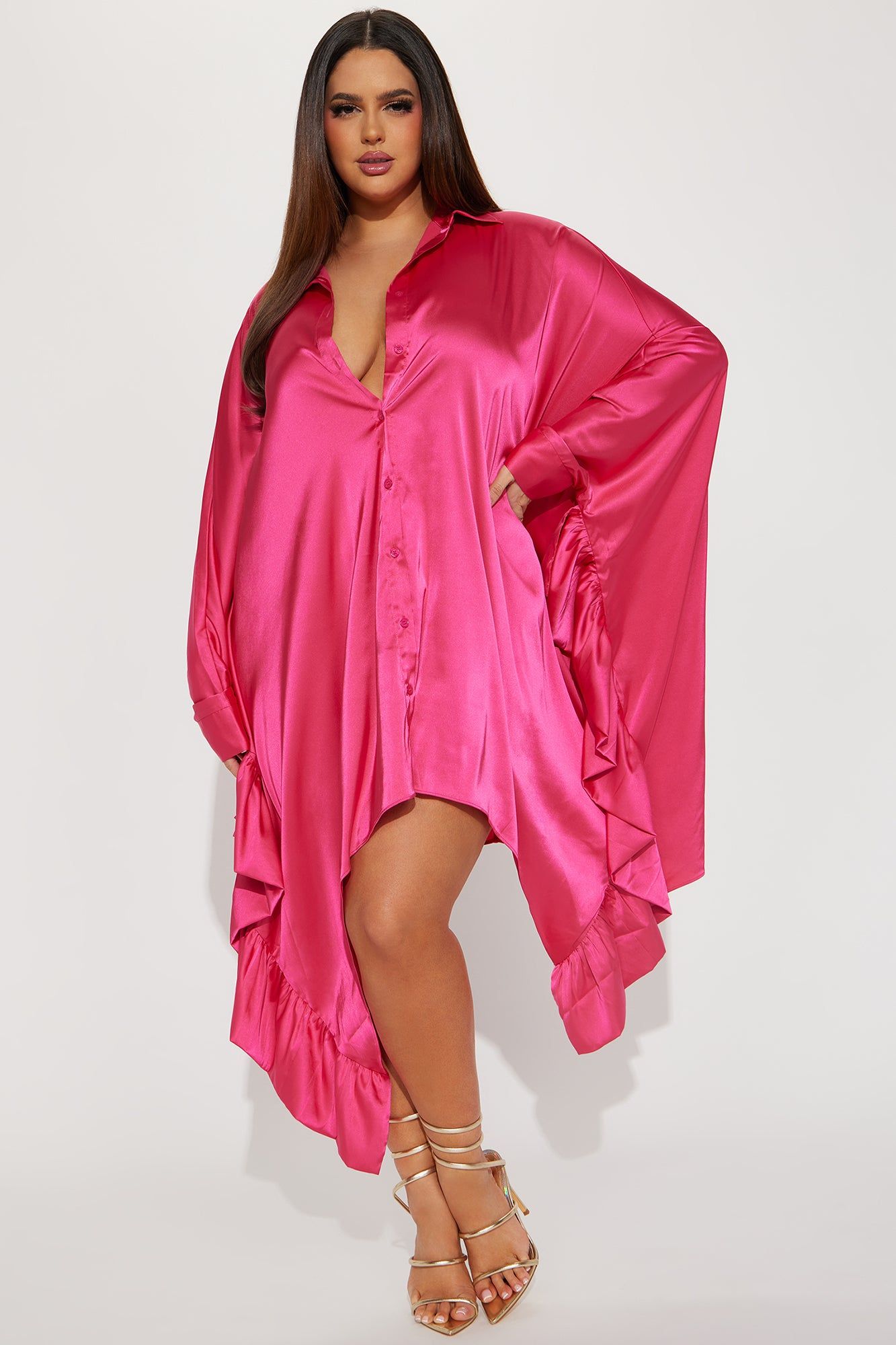 Uptown Satin Shirt Mini Dress - Hot Pink sold by Fashion Nova product image thumbnail 4