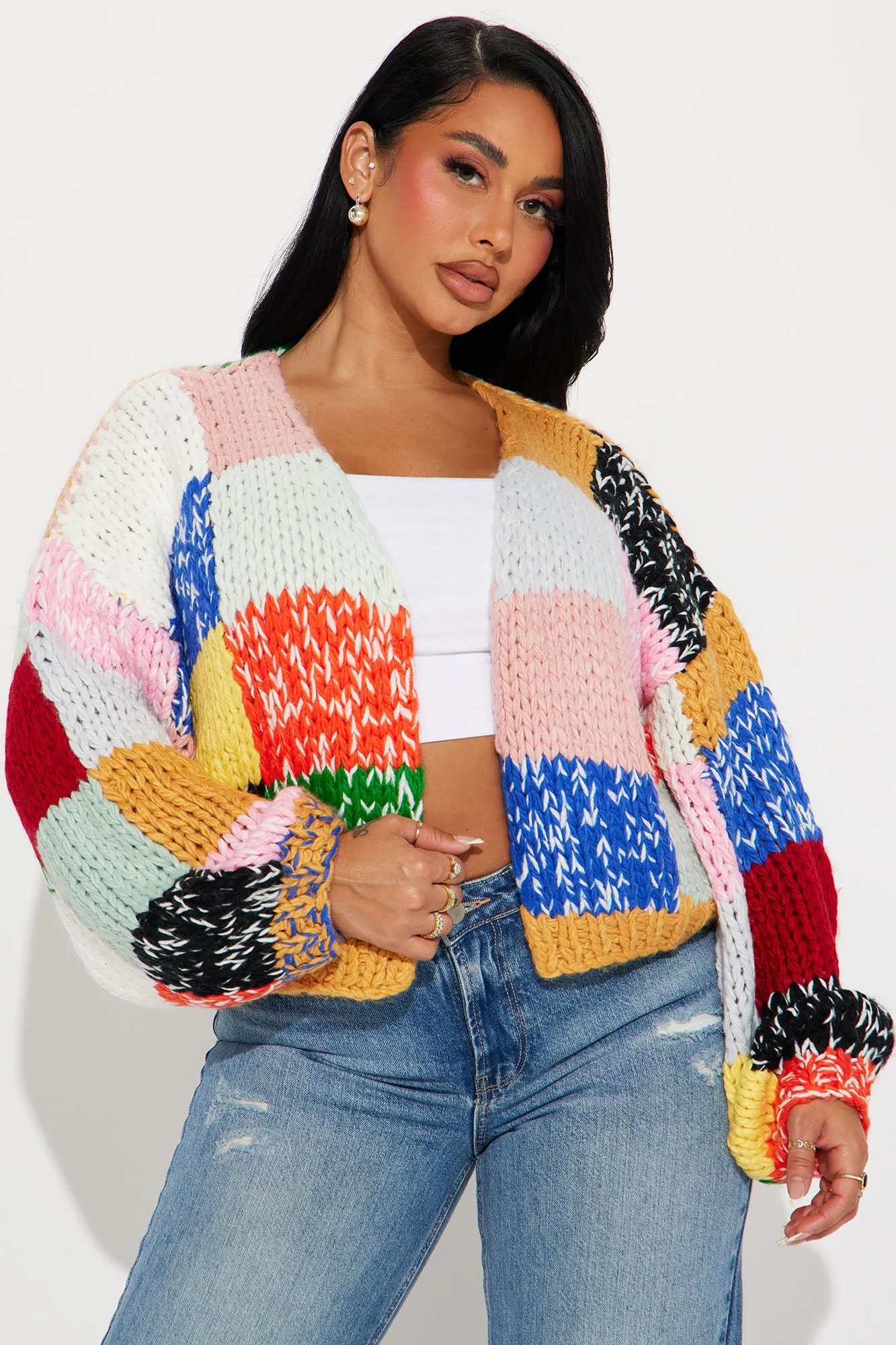 All The Vibes Chunky Knit Cardigan - Multi Color sold by Fashion Nova