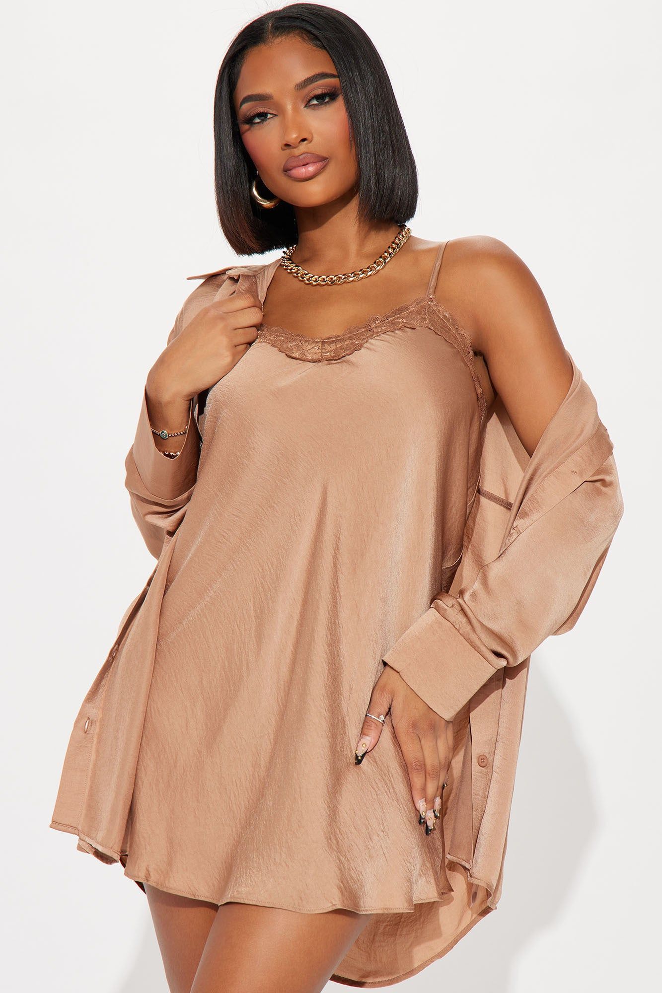 Kyla Mini Dress Set - Mocha sold by Fashion Nova