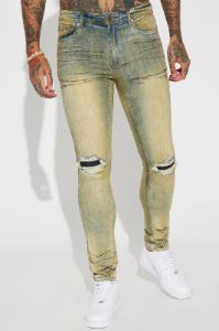 Check Me Out Ripped Stacked Skinny Jeans - Vintage Blue Wash sold by Fashion Nova