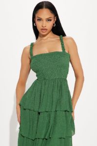 Jenni Gauze Midi Dress - Hunter sold by Fashion Nova