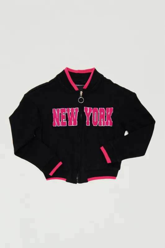 Mini New York Zip Up Varsity Jacket - Black sold by Fashion Nova