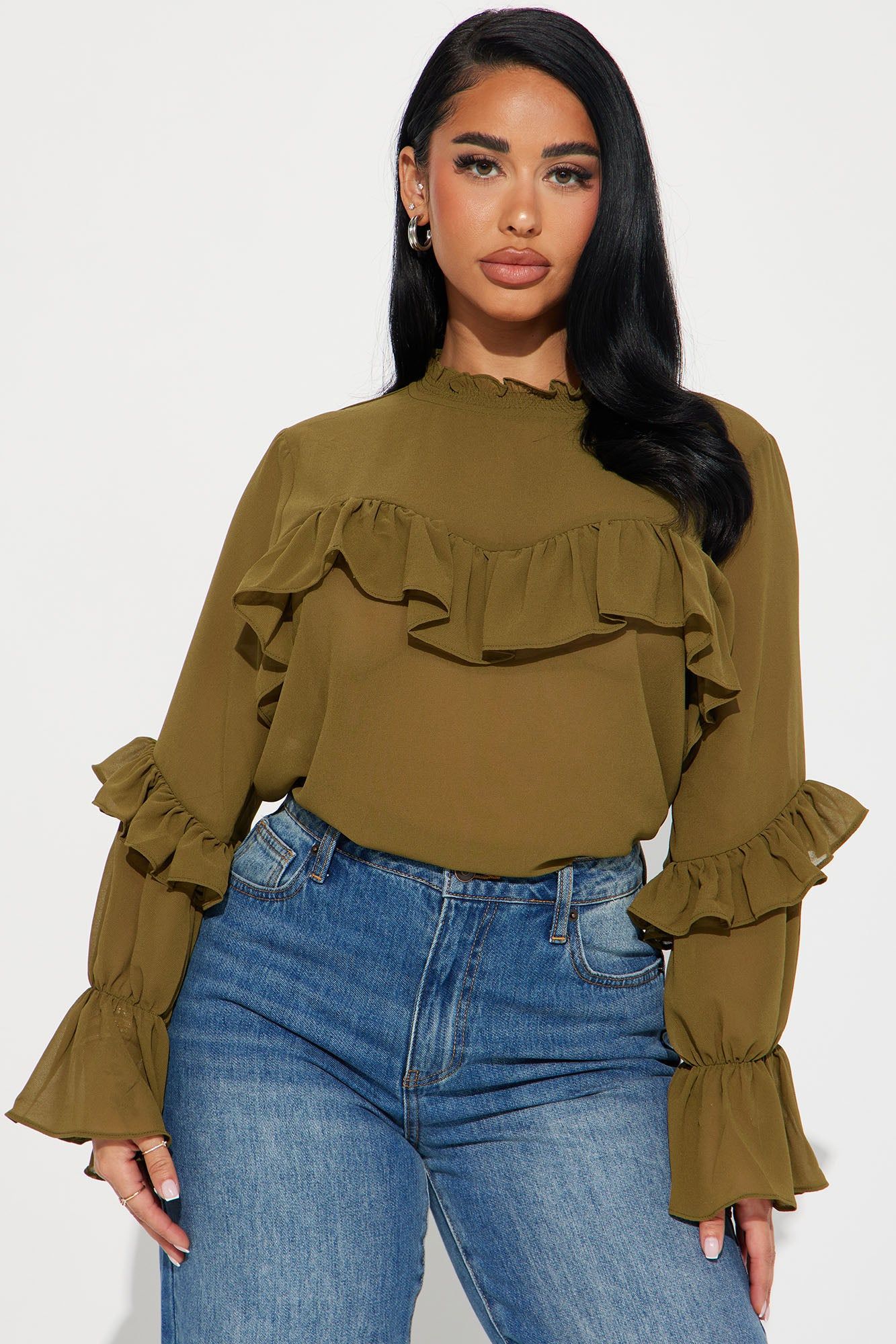 Birdie Blouse Top - Olive sold by Fashion Nova