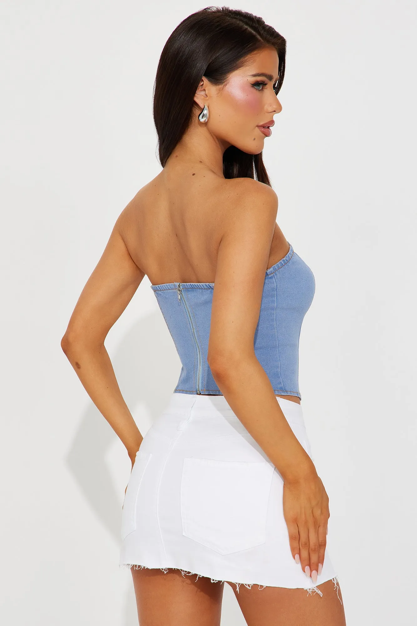 トップス ameri Corset Like Knit Blue Saddle Up Denim Corset Top - Blue | Parallel