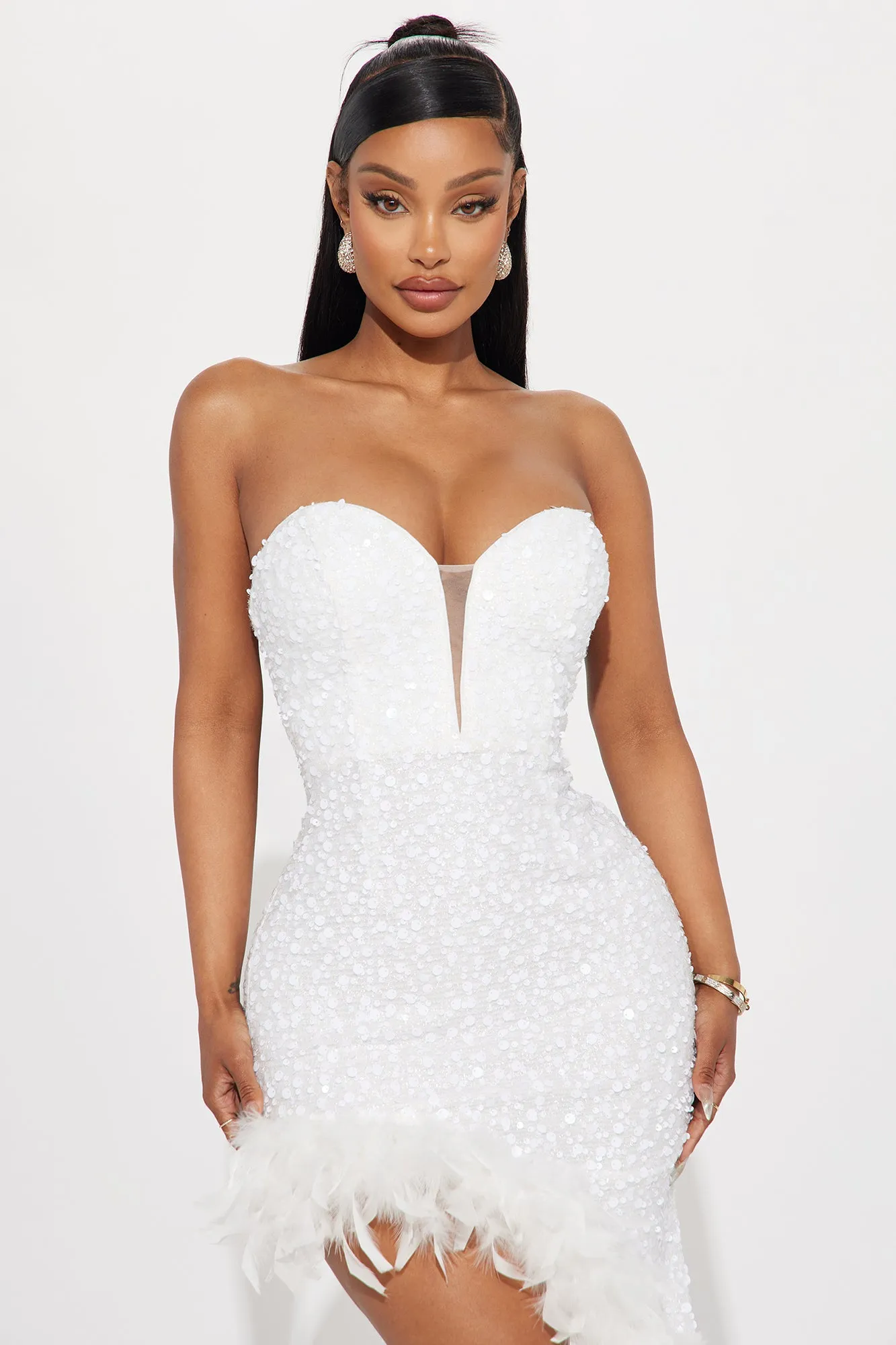 Sweetheart Sequin Feathered Maxi Dress - White sold by Fashion Nova product image thumbnail 2