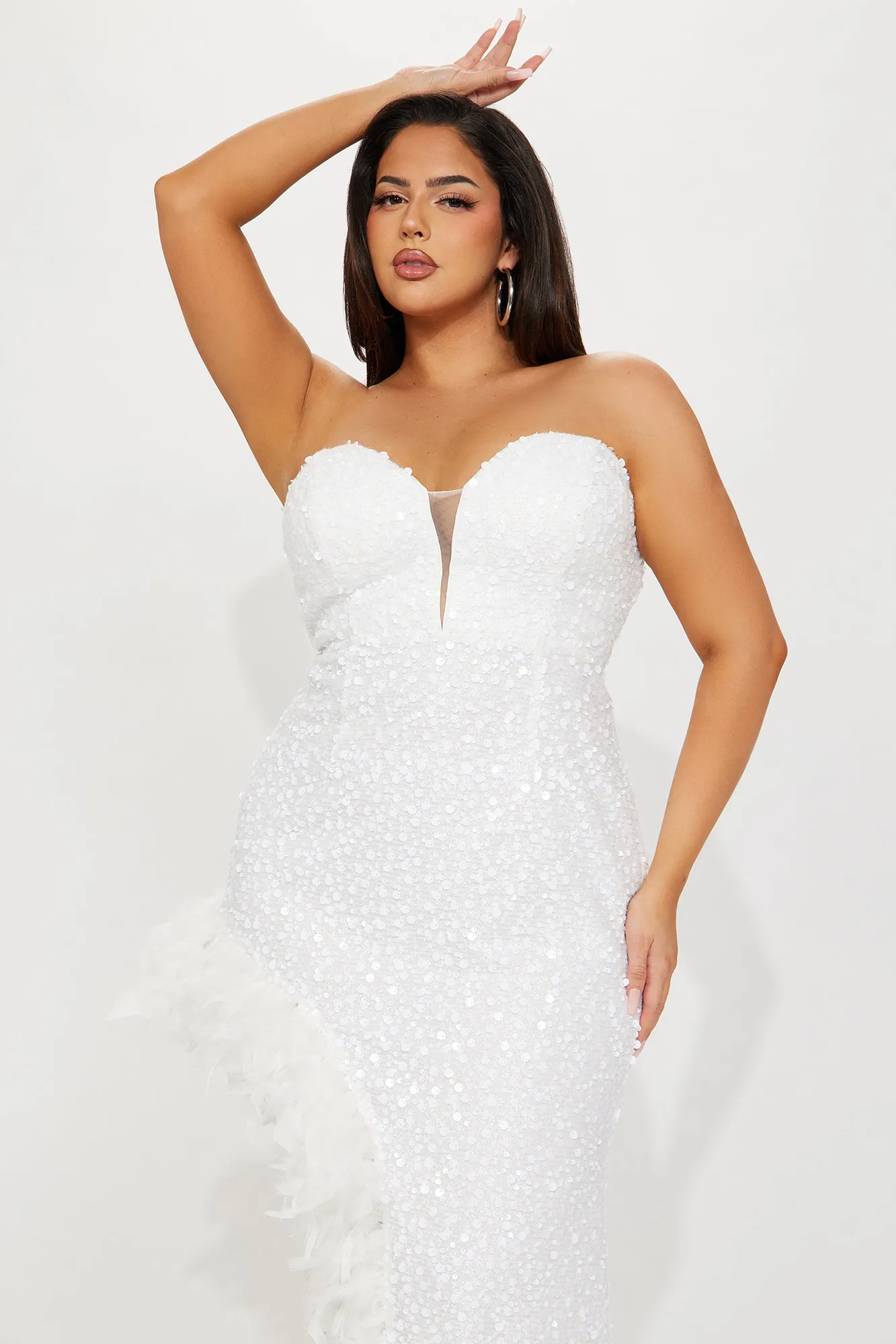 Sweetheart Sequin Feathered Maxi Dress - White sold by Fashion Nova product image thumbnail 5