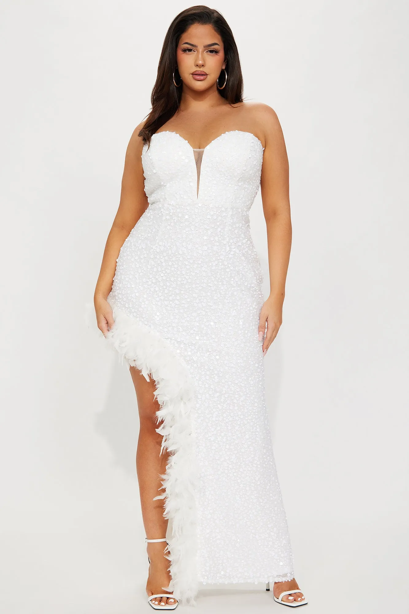 Sweetheart Sequin Feathered Maxi Dress - White sold by Fashion Nova product image thumbnail 4