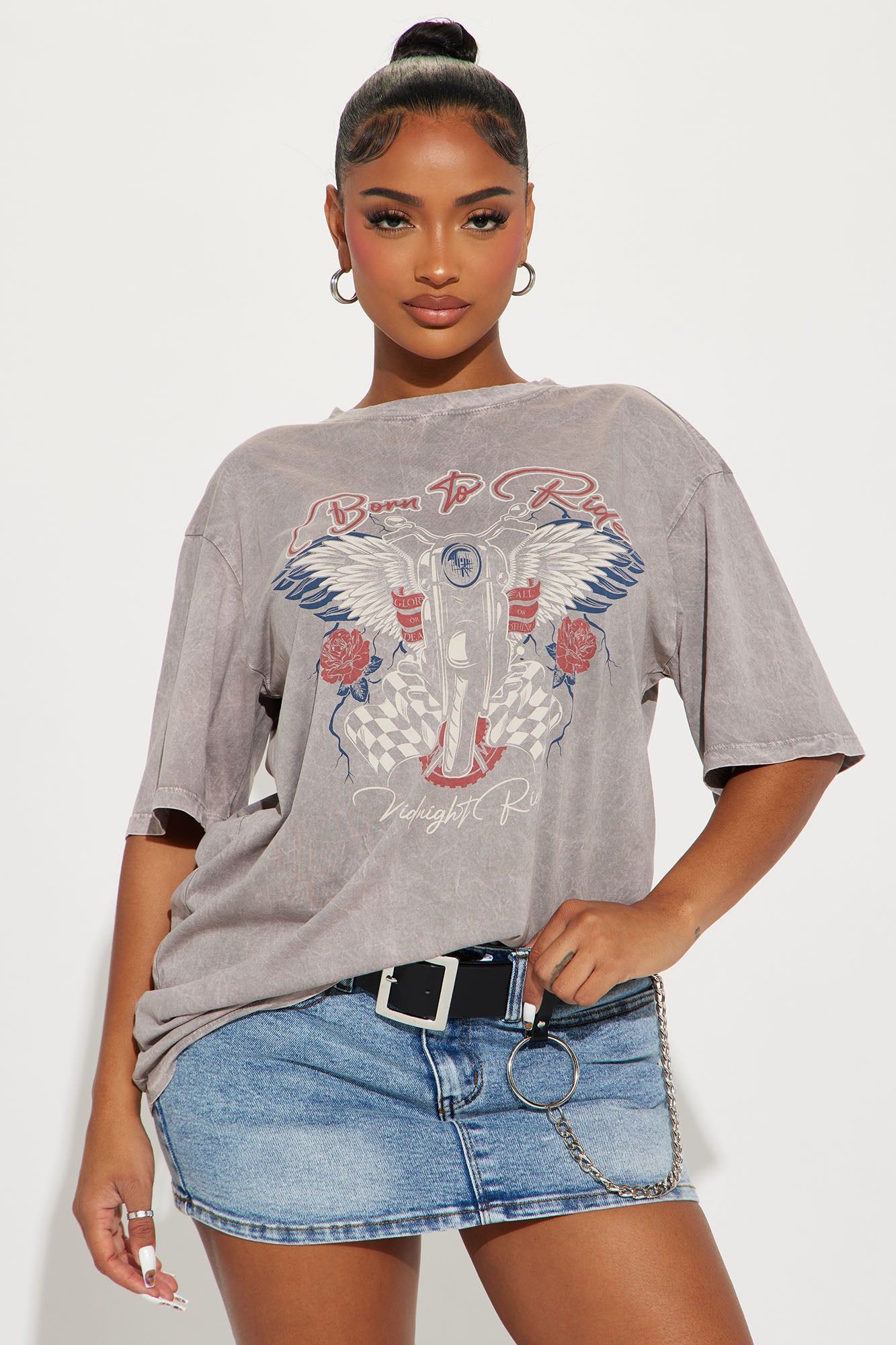 Born To Ride Fast Graphic Tshirt - Grey/combo sold by Fashion Nova